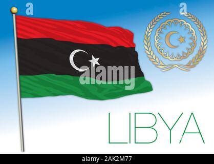 Libyen offizielle Flagge und Wappen, die afrikanische Länder sind, Vector Illustration Stock Vektor