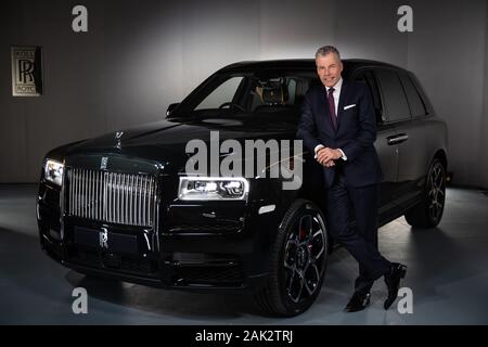 Rolls Royce Vorstandsvorsitzender Torsten Muller-Otvos bei Rolls-Royce in Mayfair, London als Rolls-Royce Motor Cars verkünden Record 2019 Umsatz. Stockfoto