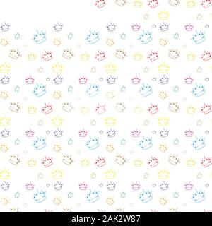 Bunte Krone nahtlose auf weißem Hintergrund. Prinzessin doodle Krone. Nahtlose Hand gezeichneten Karikatur Illustration. Stock Vektor