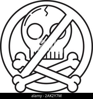 Anti-Piracy-outline-Symbol. Schädel und Knochen mit forbbidden Zeichen Vektor-illustration verflochten. Stock Vektor