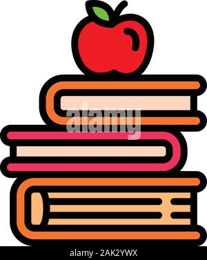 Apple auf Bücher Symbol stack. Umrisse Apple auf Stapel Bücher vektor Symbol für Web Design auf weißem Hintergrund Stock Vektor