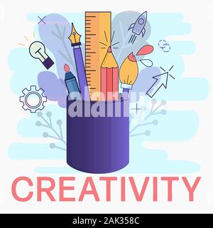 Mit Elementen der modernen einfachen linearen Stil Vorlage für die Illustration von Kreativität, Kunst oder Design. Minimalistische flachbild Vector Illustration Stock Vektor