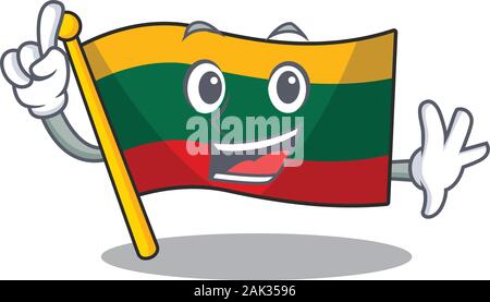 Ein Finger Flagge Litauen in Mascot Zeichentrickfigur Stil Stock Vektor