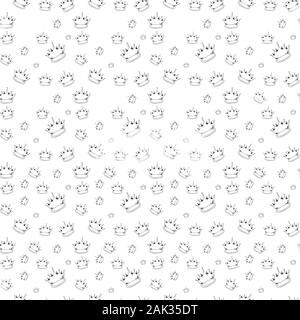 Schwarzer outline Hand gezeichnet Vektor Krone nahtlose Muster. Cute doodle Moderne isolierte pop art Elemente Stock Vektor