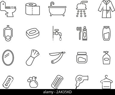 Bad oder Dusche Symbole Thin Line Set groß Stock Vektor