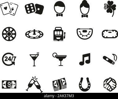 Casino oder Glücksspiel Symbole Black & White Set groß Stock Vektor