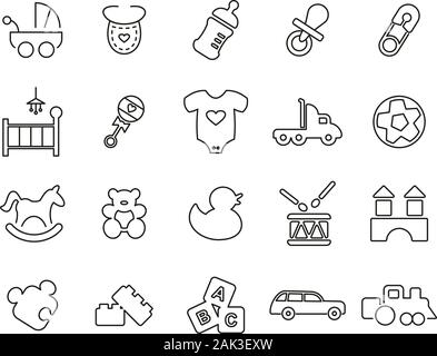 Babymaterial Symbole Thin Line Set groß Stock Vektor