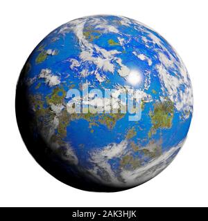 Erde, wie fremden Planeten, freundlich Exoplanet mit der Oberfläche leben auf weißem Hintergrund Stockfoto