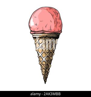 Realistische Skizze in einer Waffel Kegel. Vector Illustration in Skizze Stil. Stock Vektor