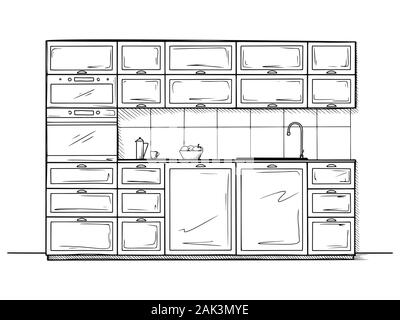 Hand gezeichnet Küchenmöbel. Vector Illustration in Skizze Stil. Stock Vektor