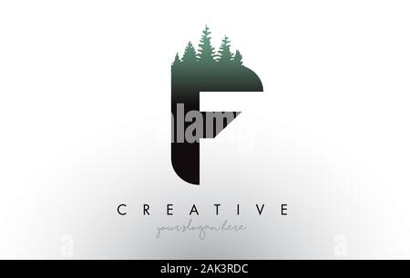 Kreative der Buchstabe F Logo Idee mit Pinienwald Bäume. Buchstabe F Design mit Pine Tree auf TopVector Abbildung. Stock Vektor