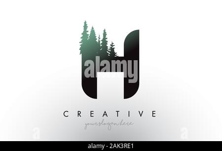 Kreative H Logo Idee mit Pinienwald Bäume. Buchstabe H Design mit Pine Tree auf TopVector Abbildung. Stock Vektor
