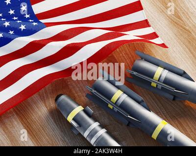 Vereinigte Staaten von Amerika Flagge, nukleare atomaren Gefahr. Krieg Konzept. 3D-Rendering Stockfoto