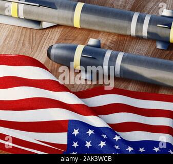 Vereinigte Staaten von Amerika Flagge, nukleare atomaren Gefahr. Krieg Konzept. 3D-Rendering Stockfoto