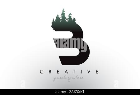 Kreative B Schreiben Logo Idee mit Pinienwald Bäume. Buchstabe b Design mit Pine Tree auf TopVector Abbildung. Stock Vektor