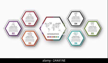 Vektor Infografik mit dem Pentagon und 5 kleinen Fünfecken. Für fünf Diagramme, Graphen, Flussdiagramm, Timeline, Marketing, Präsentation verwendet. Kreative Stock Vektor