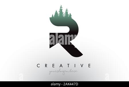 Kreative R Schreiben Logo Idee mit Pinienwald Bäume. Buchstabe R Design mit Pine Tree auf TopVector Abbildung. Stock Vektor
