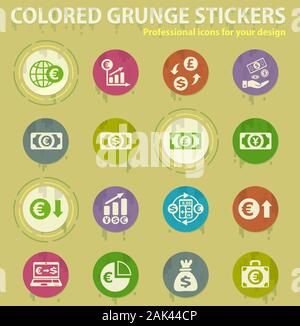 Devisenwechsel farbige grunge Icons Stock Vektor