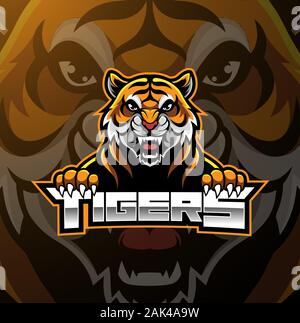 Tiger Gesicht esport Maskottchen Logo Design Stock Vektor