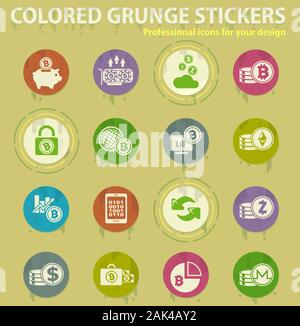 Cryptocurrency und Bergbau farbige grunge Icons Stock Vektor