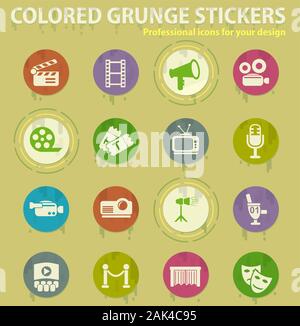 Kino farbige grunge Icons Stock Vektor