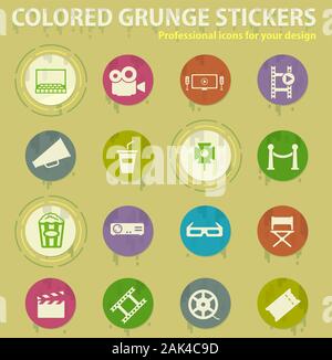 Kino farbige grunge Icons Stock Vektor