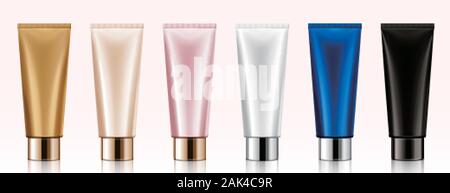 Bunte Hand Creme Kunststoffrohr mockup in 3d-Abbildung Stock Vektor