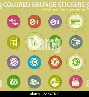 Devisenwechsel farbige grunge Icons Stock Vektor