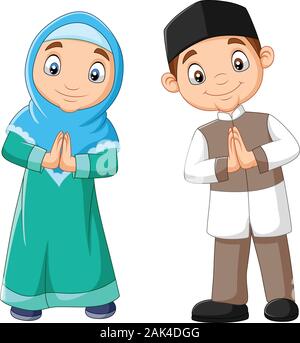 Happy Muslimischen kinder cartoon auf weißem Hintergrund Stock Vektor