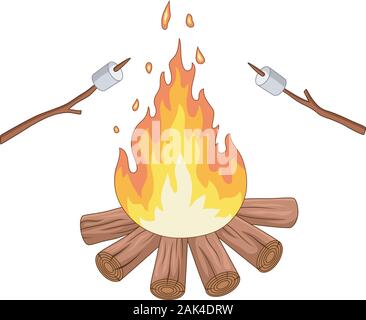 Lagerfeuer und Marshmallows Braten auf einem Stick Stock Vektor