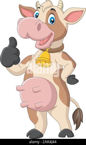 Cartoon lustige Kuh auf weißem Hintergrund geben Daumen hoch Stock Vektor
