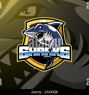 Shark esport Maskottchen Logo Design Stock Vektor