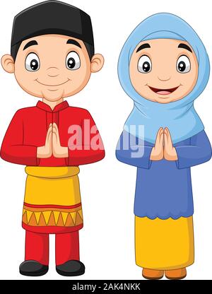 Happy Muslimischen kinder cartoon auf weißem Hintergrund Stock Vektor