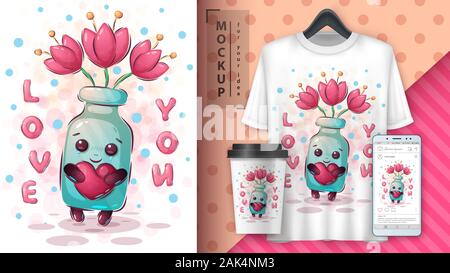 Blume Flasche Poster und Merchandising Stock Vektor