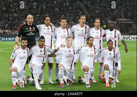 Milano Italien 28/03/2012', 'Giuseppe Meazza Stadion, Champions League 2011 / 2012, AC Mailand - FC Barcelona: Der AC Mailand Team vor dem Spiel. Stockfoto