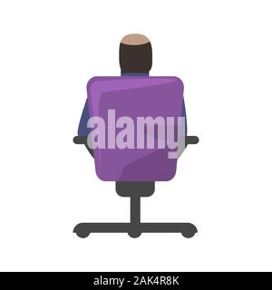 Mann Geschäftsmann oder Chef auf Büro Stuhl oder Sessel zurück Seitenansicht. Flach und Farbe Vector Illustration. Stock Vektor