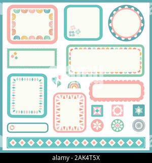 Vektor Rahmen und Grenze für Kinder eingestellt. Satz von niedlichen Design Elemente mit geometrischen Details. Stock Vektor