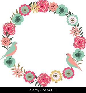 Vector Illustration einer floralen vintage Frame mit Vögeln. retro Blumen Hintergrund. Stock Vektor