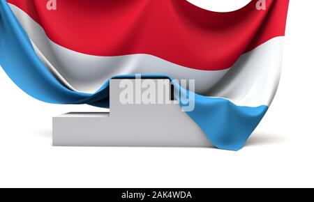 Luxemburg Flagge drapiert über einen Wettbewerb Siegertreppchen. 3D-Rendering Stockfoto