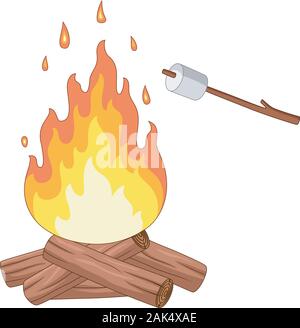 Lagerfeuer und Marshmallows Braten auf einem Stick Stock Vektor