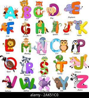 Tiere Alphabet auf weißem Hintergrund Stock Vektor