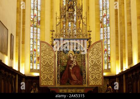 Colmar: Dominikanerkirche (Eglise de), Altar von Martin Schongauer, Madonna im Rosenhag, Elsass | Verwendung weltweit Stockfoto