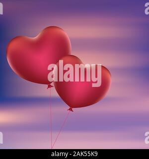 Romantische rote Luftballons in Form eines Herzens. Stock Vektor