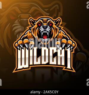 Wütende wildkatze Gesicht Maskottchen Logo Design Stock Vektor
