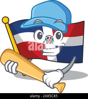 Sportlich Flagge Dominikanische Republik Cartoon Character Design mit Baseball Stock Vektor