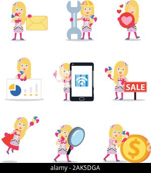 Satz von Frau Charakter mit Lolly Pop candy. Stock Vektor