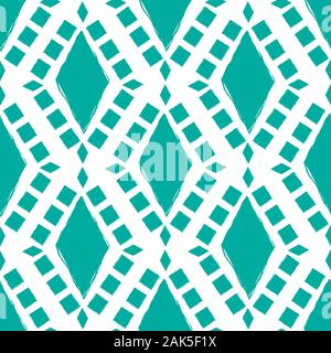 Teal und White Diamond Mosaik Muster Hintergrund. Nahtlose geometrischer vektor design. Unregelmäßige malerische Wirkung. Toll für Wellness, Sommer Stock Vektor