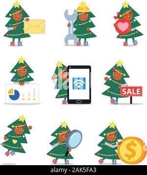Einstellen des Menschen Charakter mit Christbaumschmuck. Stock Vektor