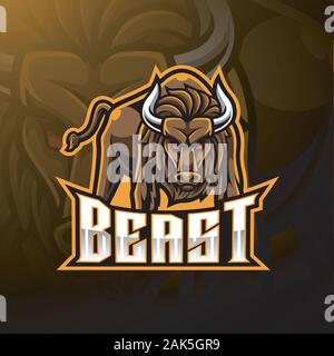 Angry bull esport Maskottchen Logo Design Stock Vektor