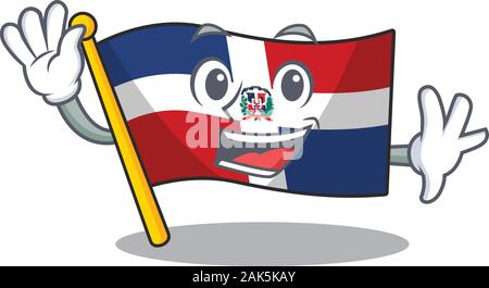 Winken freundlich Flagge Dominikanische Republik Cartoon Character Design Stock Vektor